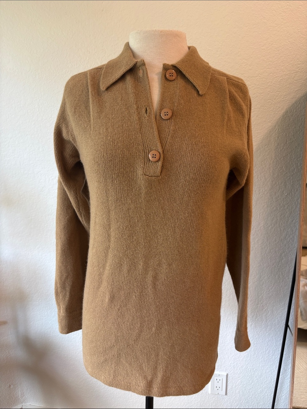 Vintage Christian Dior Separates Classic Collared Knit Pullover in Camel